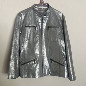 Chico’s metallic Silver Leather jacket